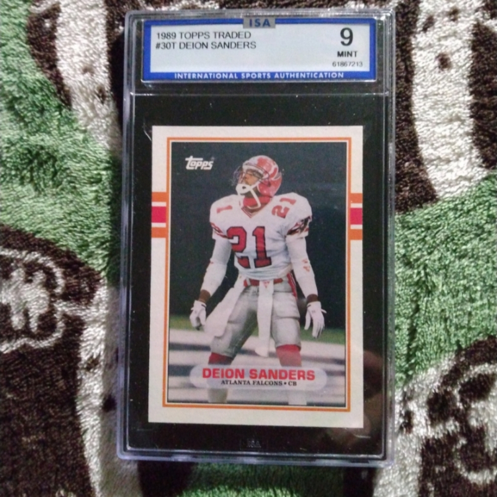 Deion Sanders Mint Graded 9 Rookie RC 1989 Topps TRADED Football card #30T